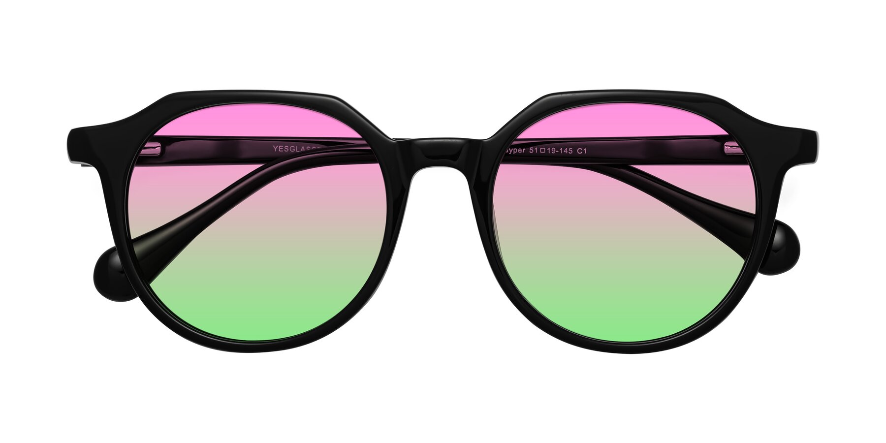 Folded Front of Payper in Black with Pink / Green Gradient Lenses