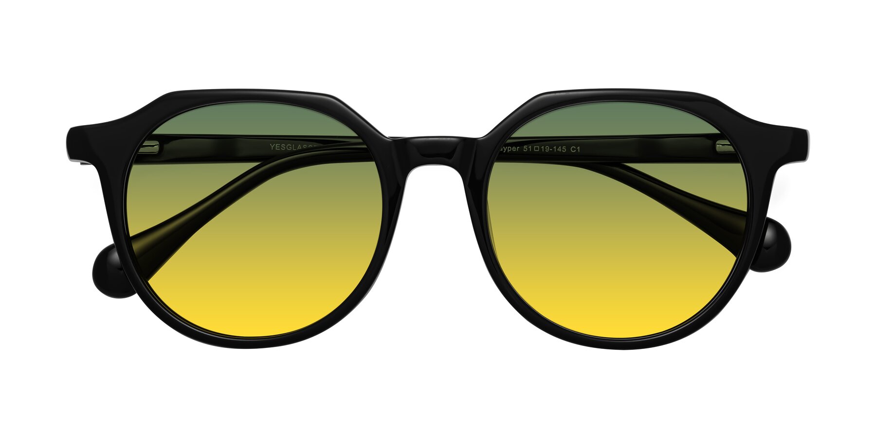 Folded Front of Payper in Black with Green / Yellow Gradient Lenses