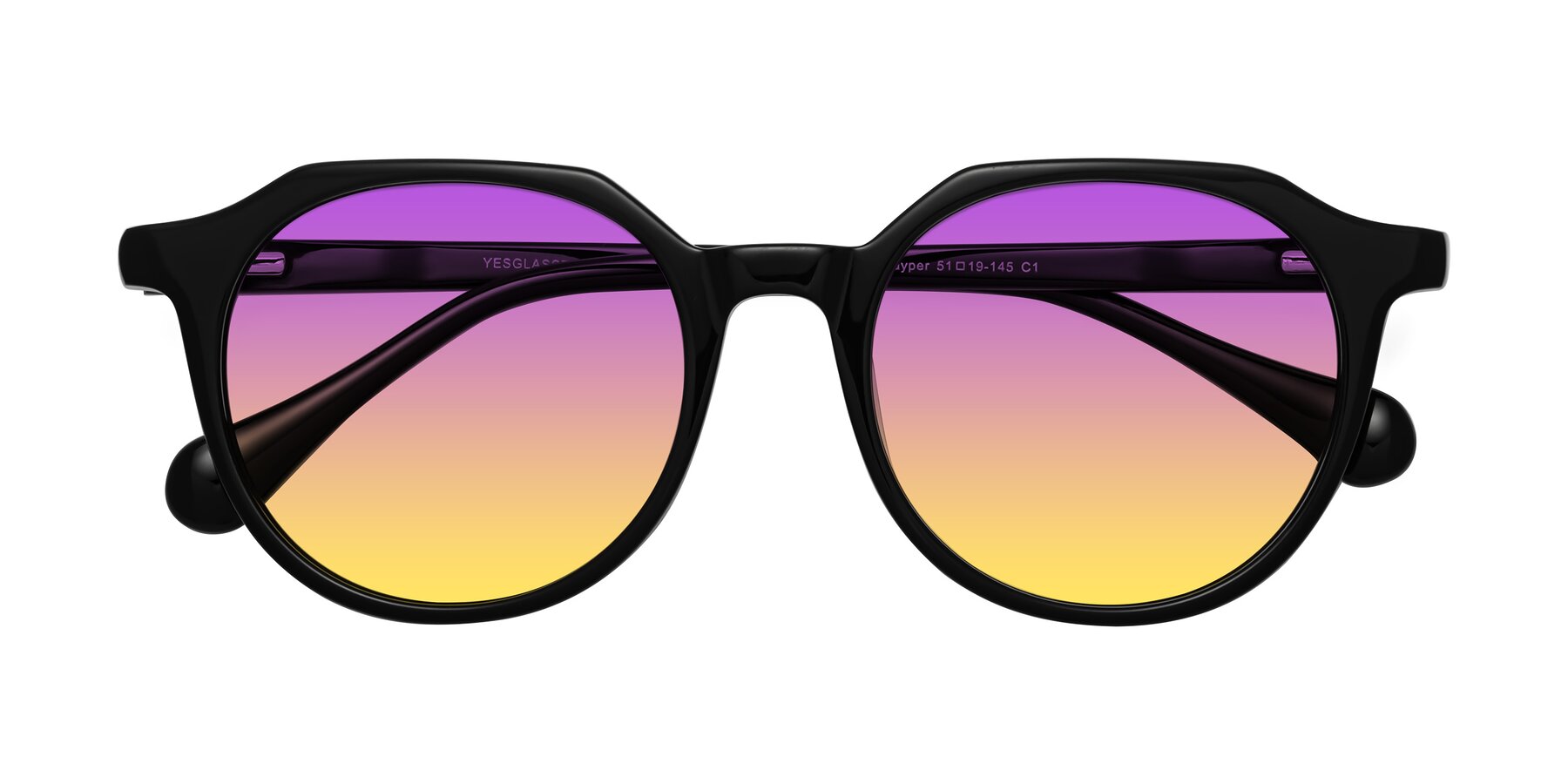 Folded Front of Payper in Black with Purple / Yellow Gradient Lenses