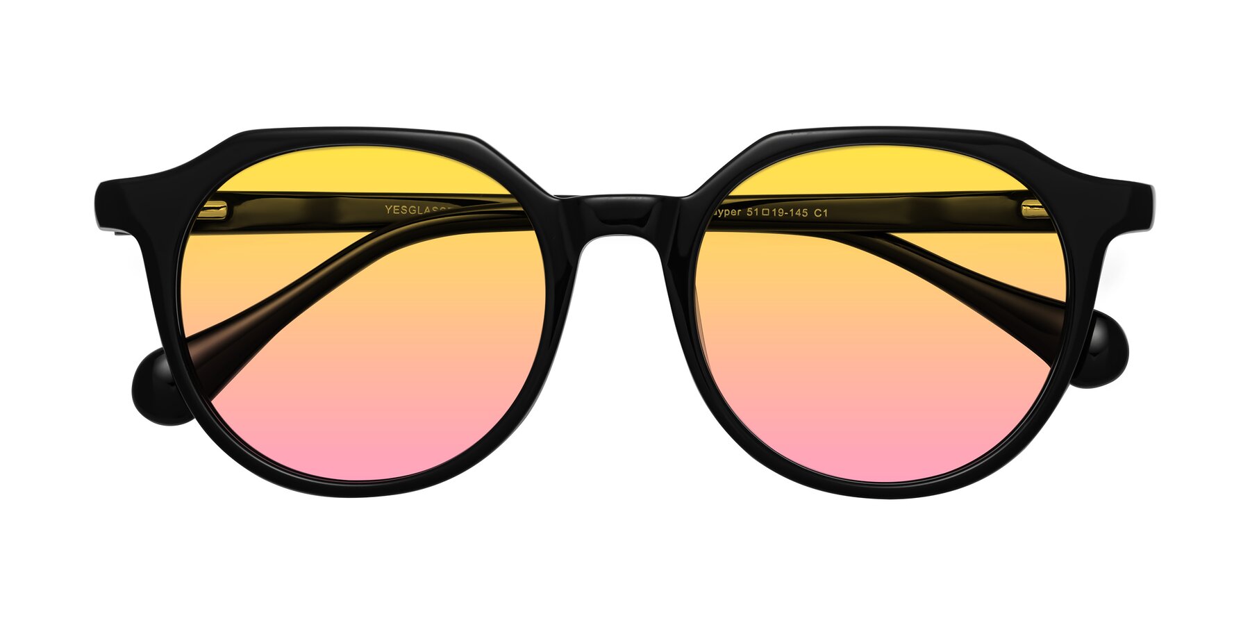 Folded Front of Payper in Black with Yellow / Pink Gradient Lenses