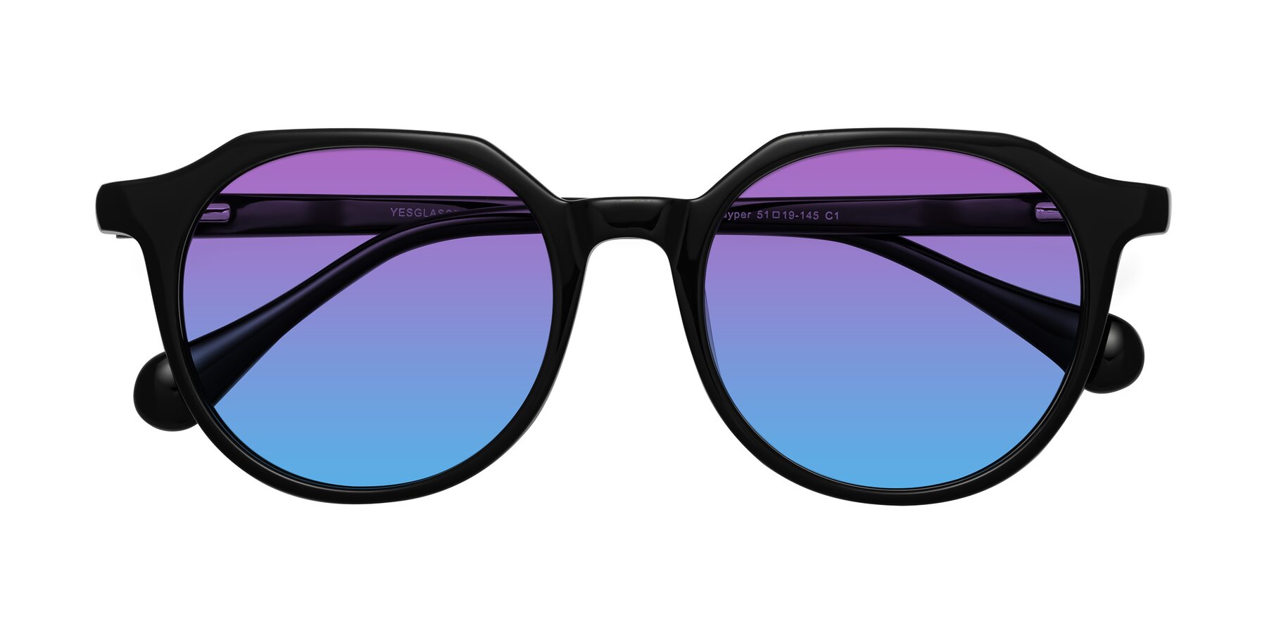 Folded Front of Payper in Black with Purple / Blue Gradient Lenses