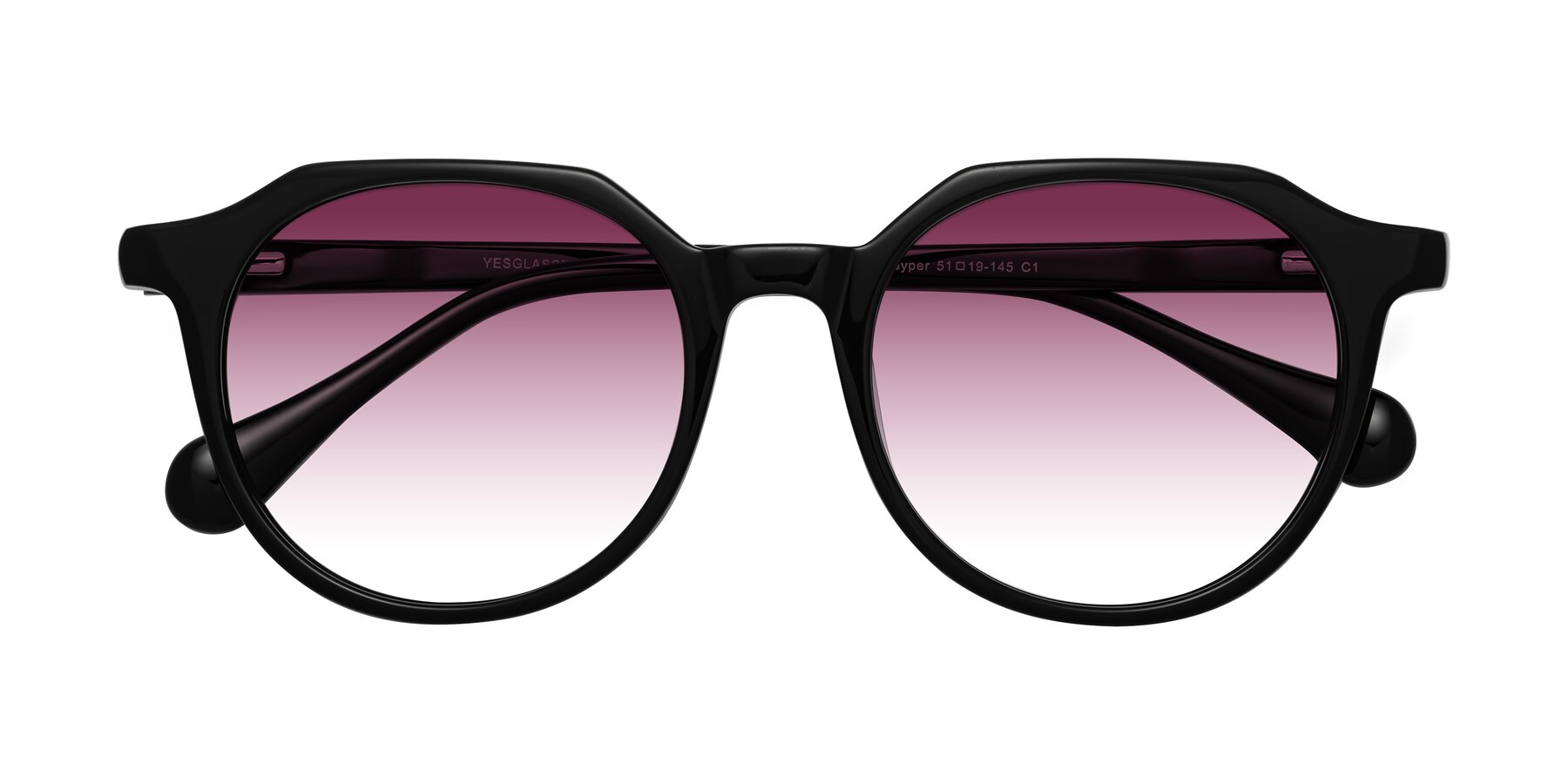 Folded Front of Payper in Black with Wine Gradient Lenses