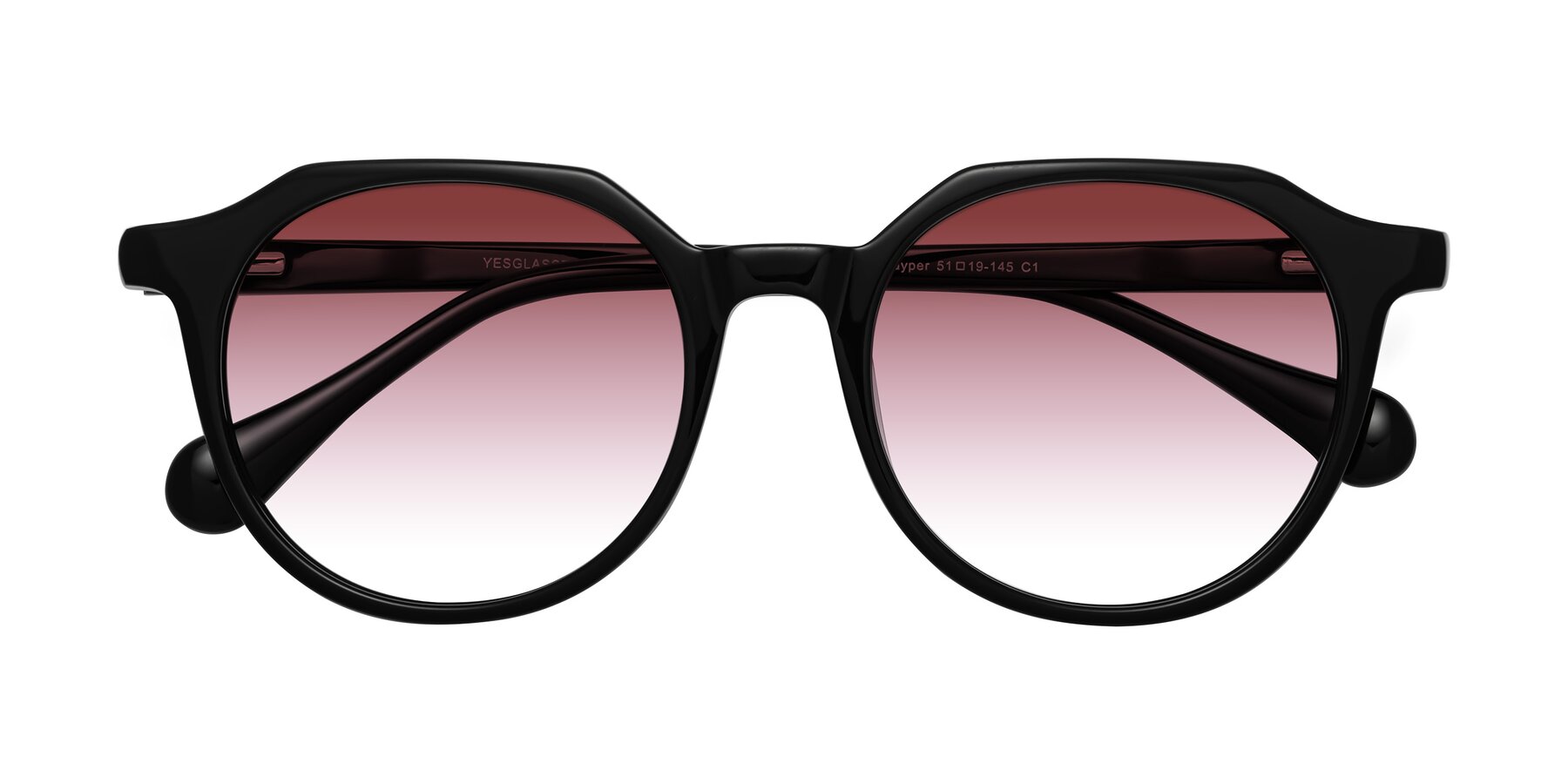 Folded Front of Payper in Black with Garnet Gradient Lenses