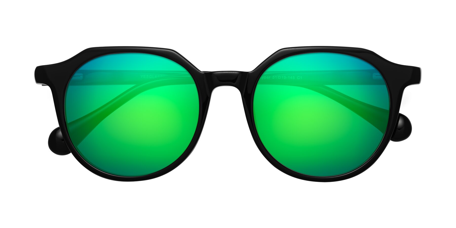 Folded Front of Payper in Black with Green Mirrored Lenses