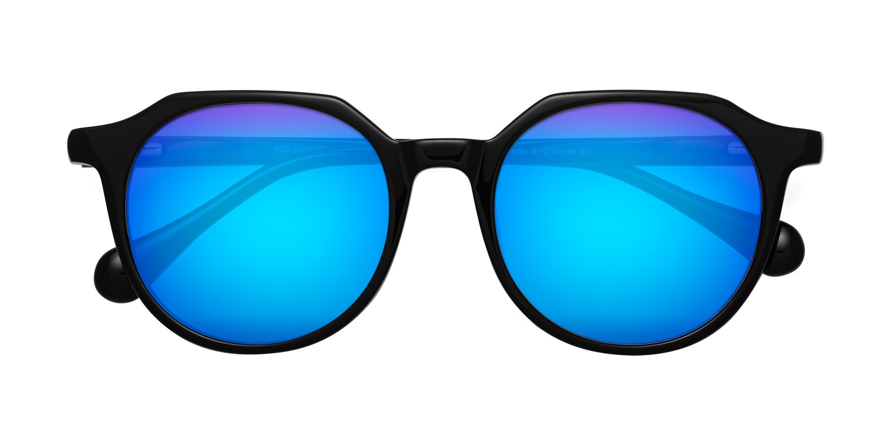 Folded Front of Payper in Black with Blue Mirrored Lenses