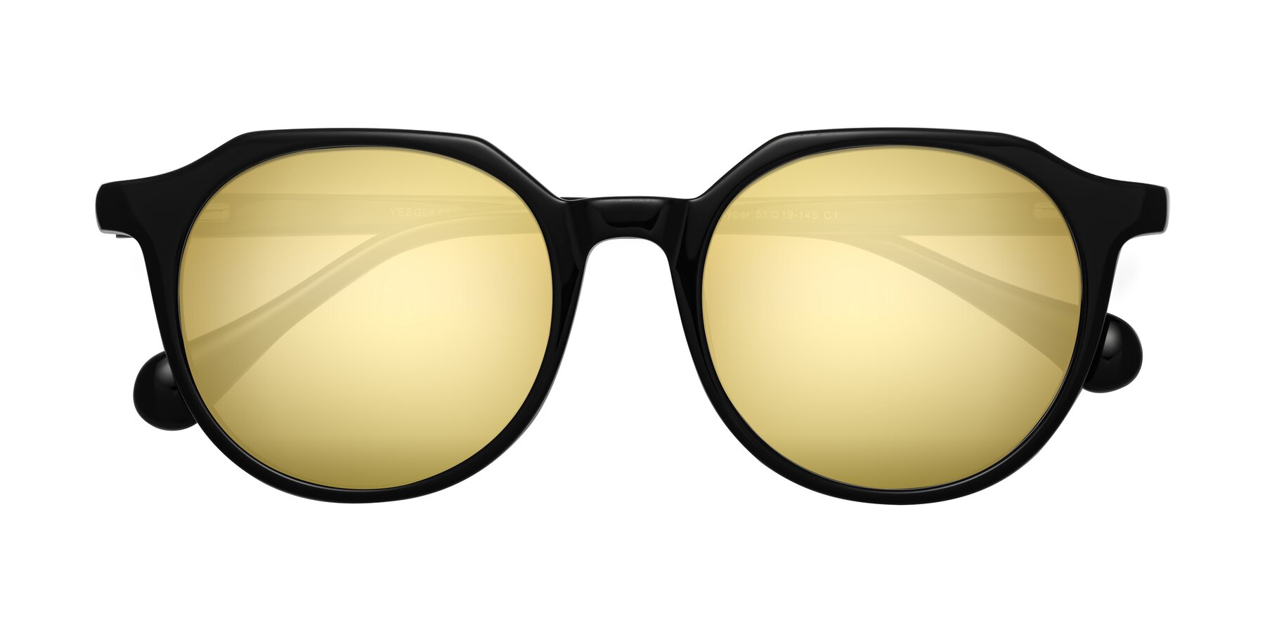 Folded Front of Payper in Black with Gold Mirrored Lenses