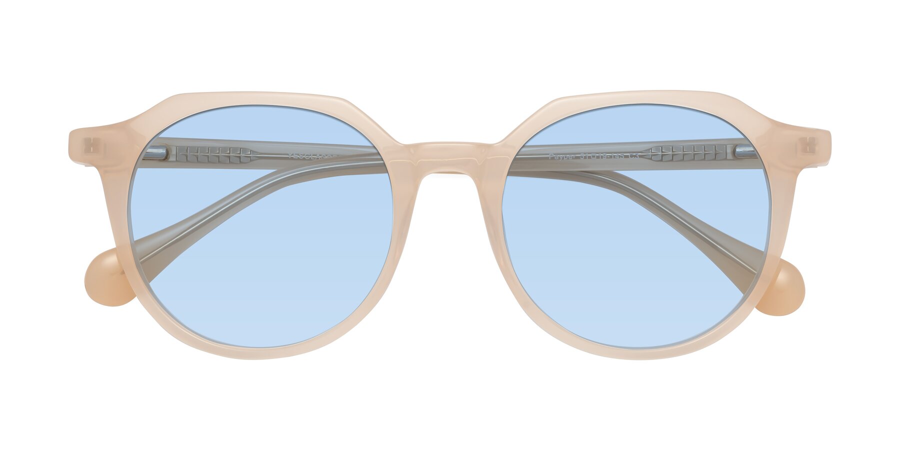 Folded Front of Payper in Pale Pink with Light Blue Tinted Lenses