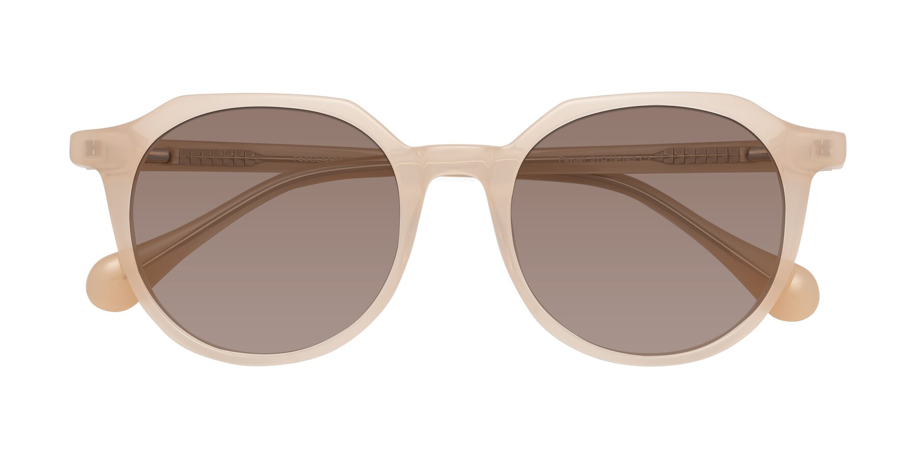 Folded Front of Payper in Pale Pink with Medium Brown Tinted Lenses