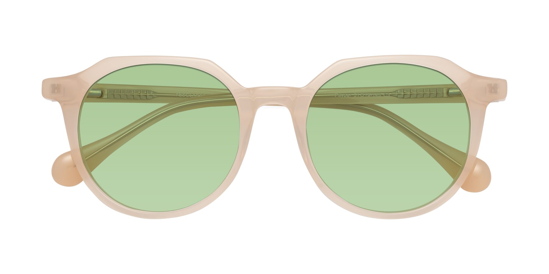 Folded Front of Payper in Pale Pink with Medium Green Tinted Lenses