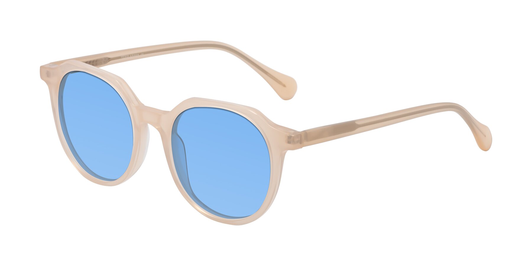 Angle of Payper in Pale Pink with Medium Blue Tinted Lenses