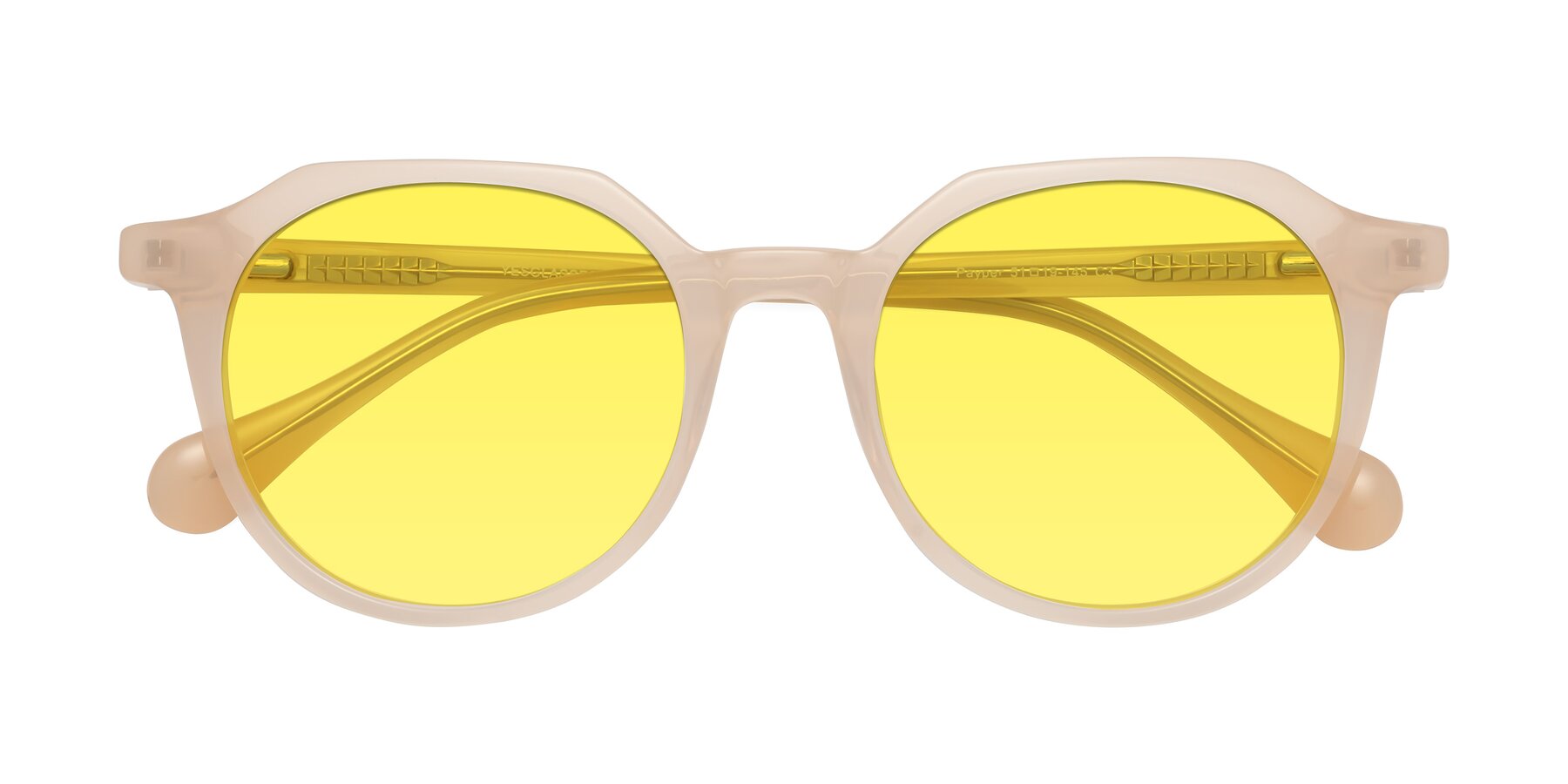 Folded Front of Payper in Pale Pink with Medium Yellow Tinted Lenses