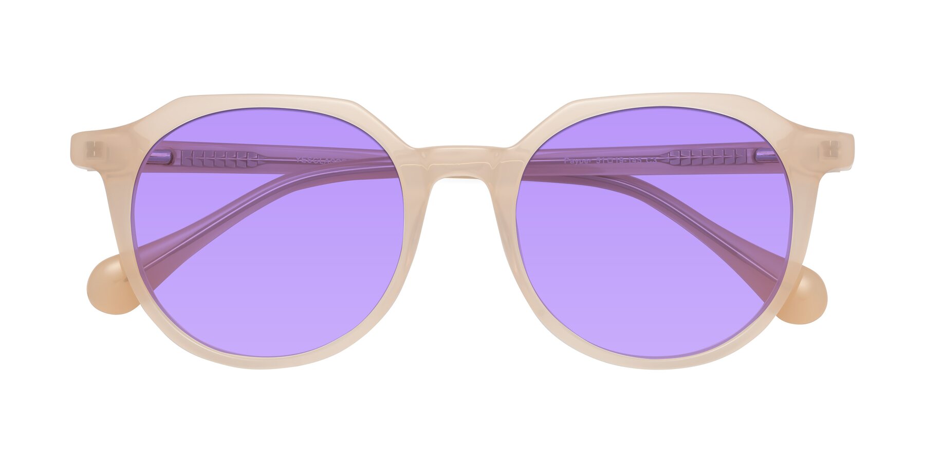 Folded Front of Payper in Pale Pink with Medium Purple Tinted Lenses