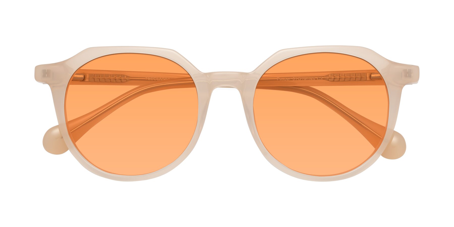 Folded Front of Payper in Pale Pink with Medium Orange Tinted Lenses