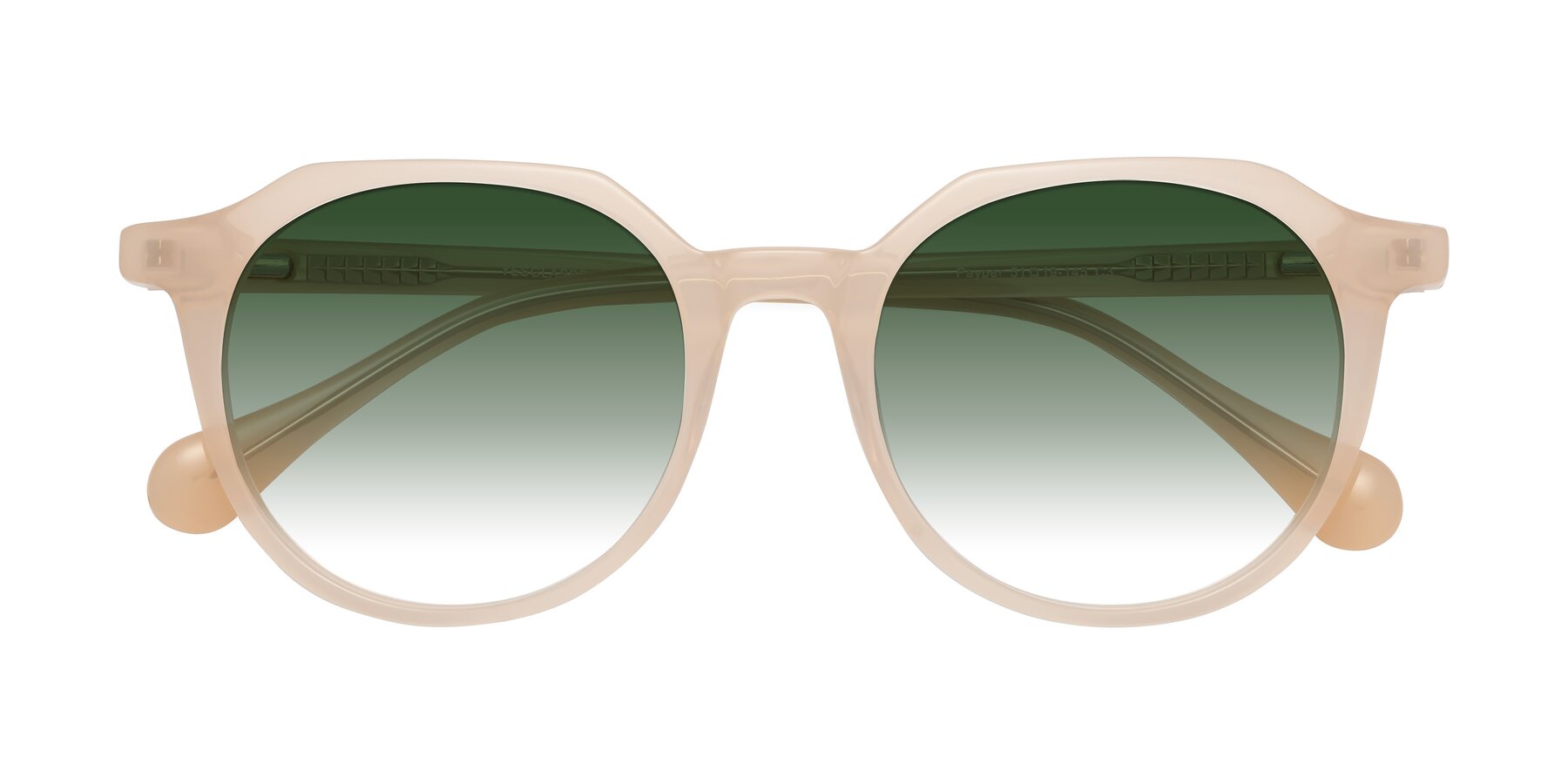 Folded Front of Payper in Pale Pink with Green Gradient Lenses