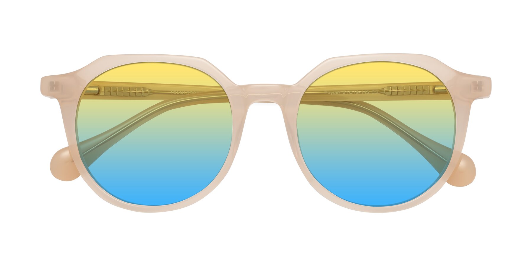 Folded Front of Payper in Pale Pink with Yellow / Blue Gradient Lenses