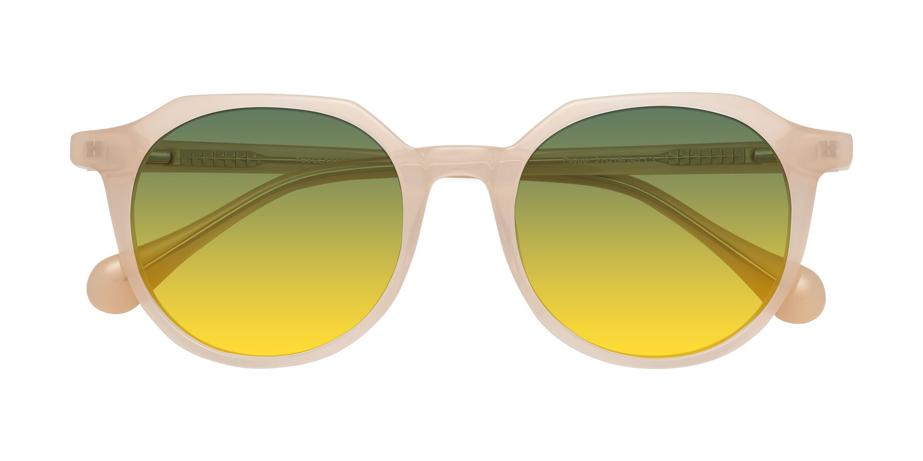 Folded Front of Payper in Pale Pink with Green / Yellow Gradient Lenses