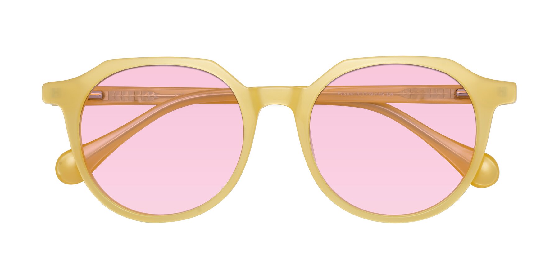 Folded Front of Payper in Frosty Yellow with Light Pink Tinted Lenses