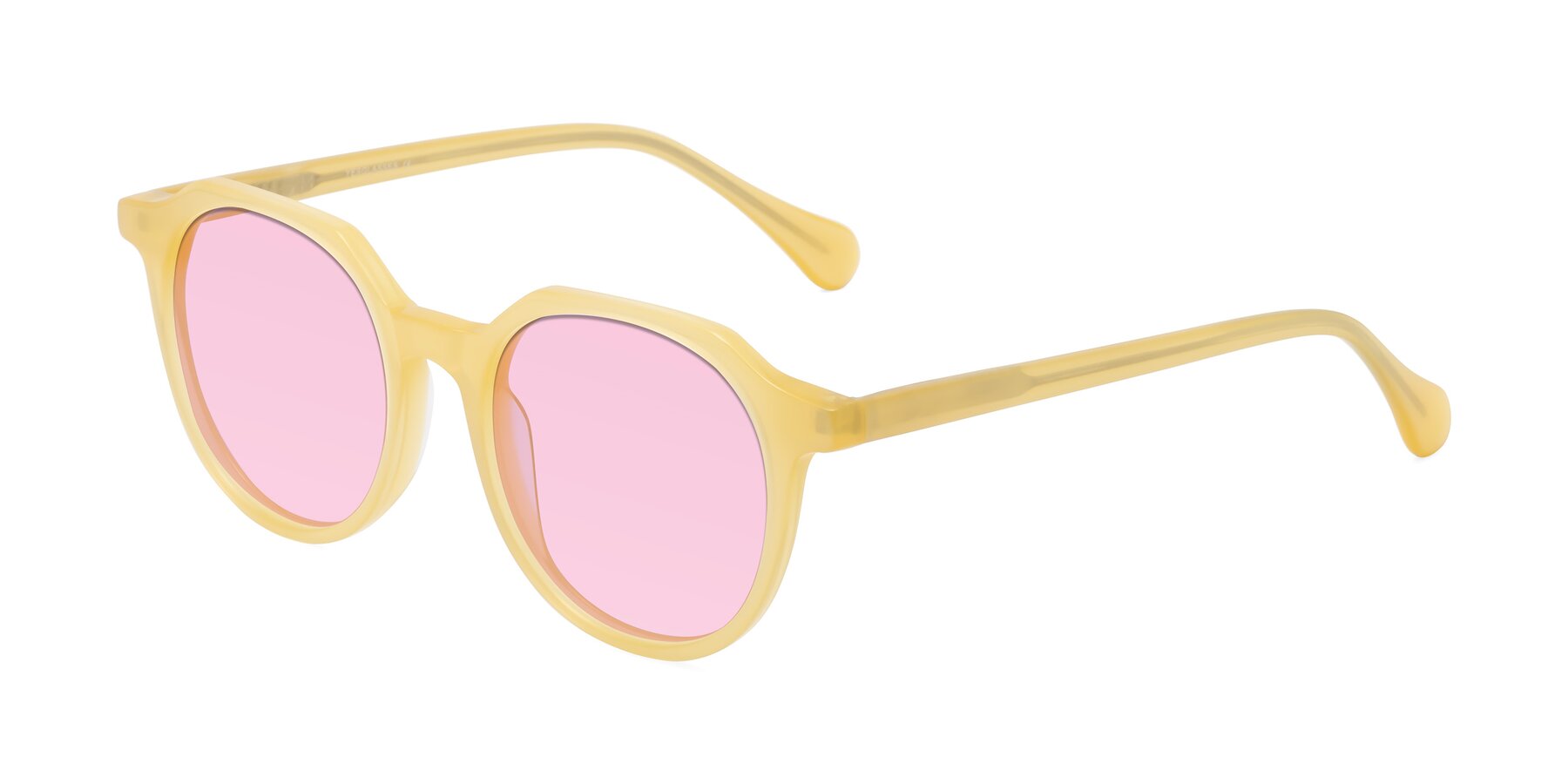 Angle of Payper in Frosty Yellow with Light Pink Tinted Lenses