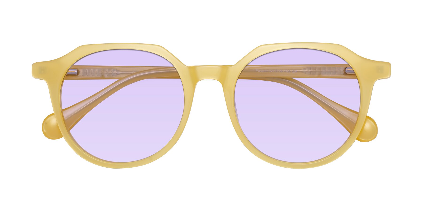 Folded Front of Payper in Frosty Yellow with Light Purple Tinted Lenses