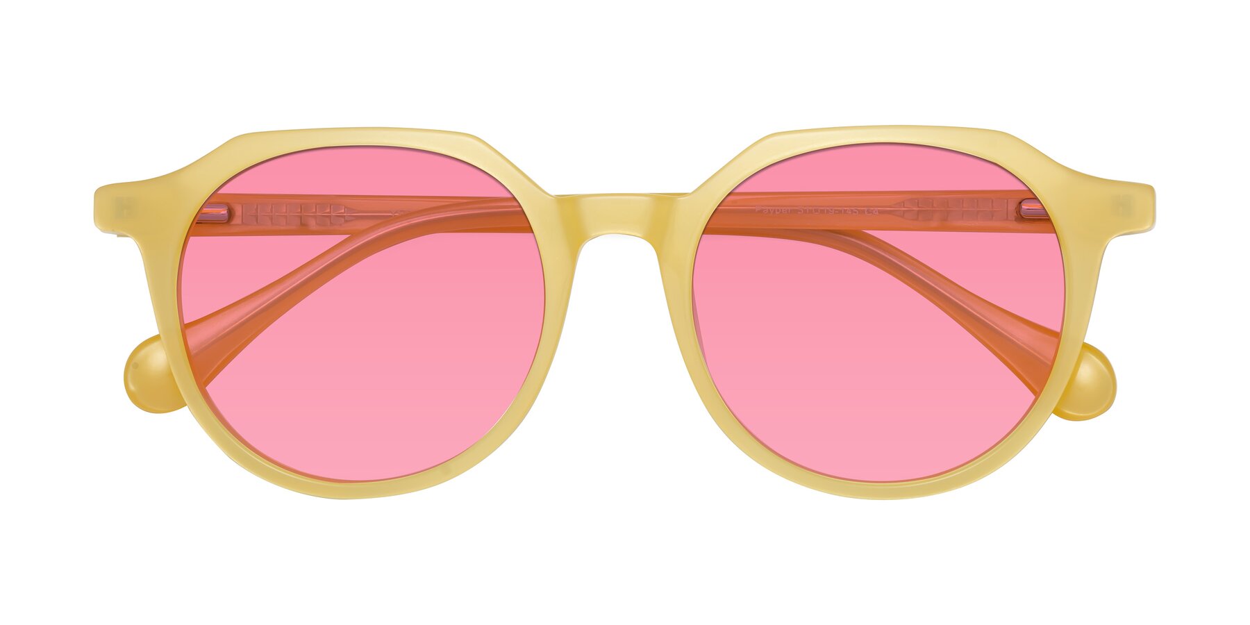 Folded Front of Payper in Frosty Yellow with Pink Tinted Lenses