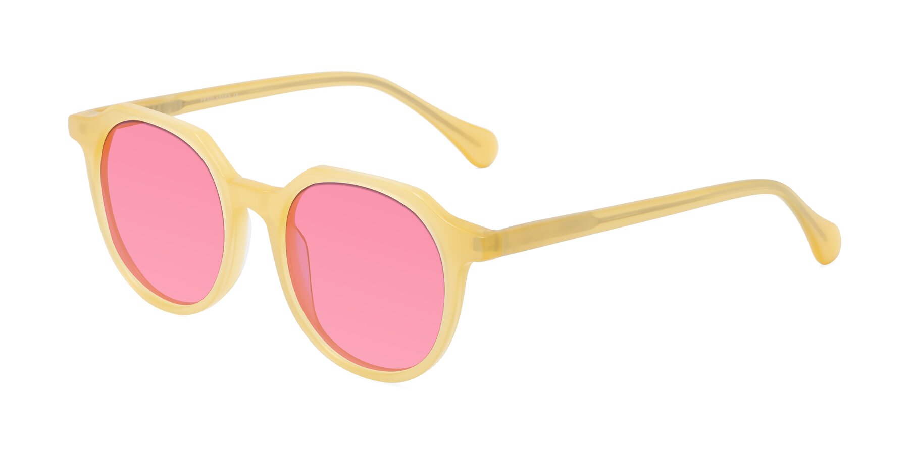 Angle of Payper in Frosty Yellow with Pink Tinted Lenses