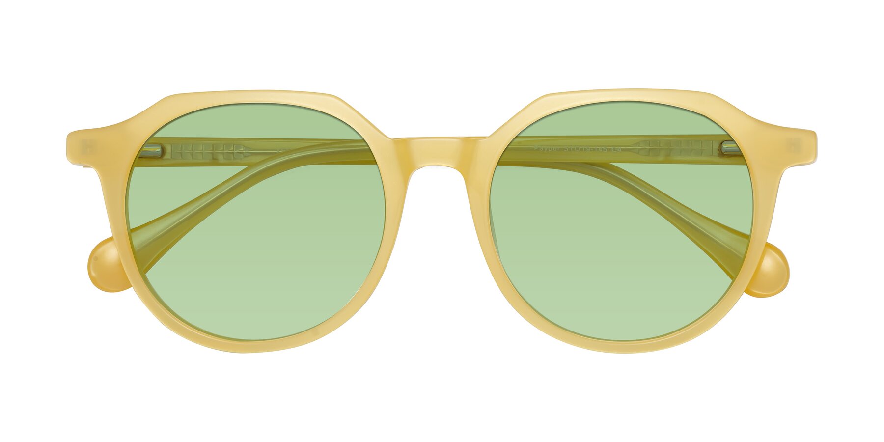 Folded Front of Payper in Frosty Yellow with Medium Green Tinted Lenses