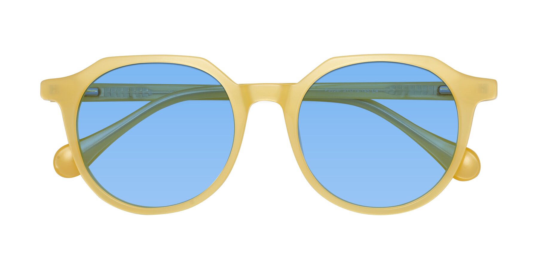 Folded Front of Payper in Frosty Yellow with Medium Blue Tinted Lenses