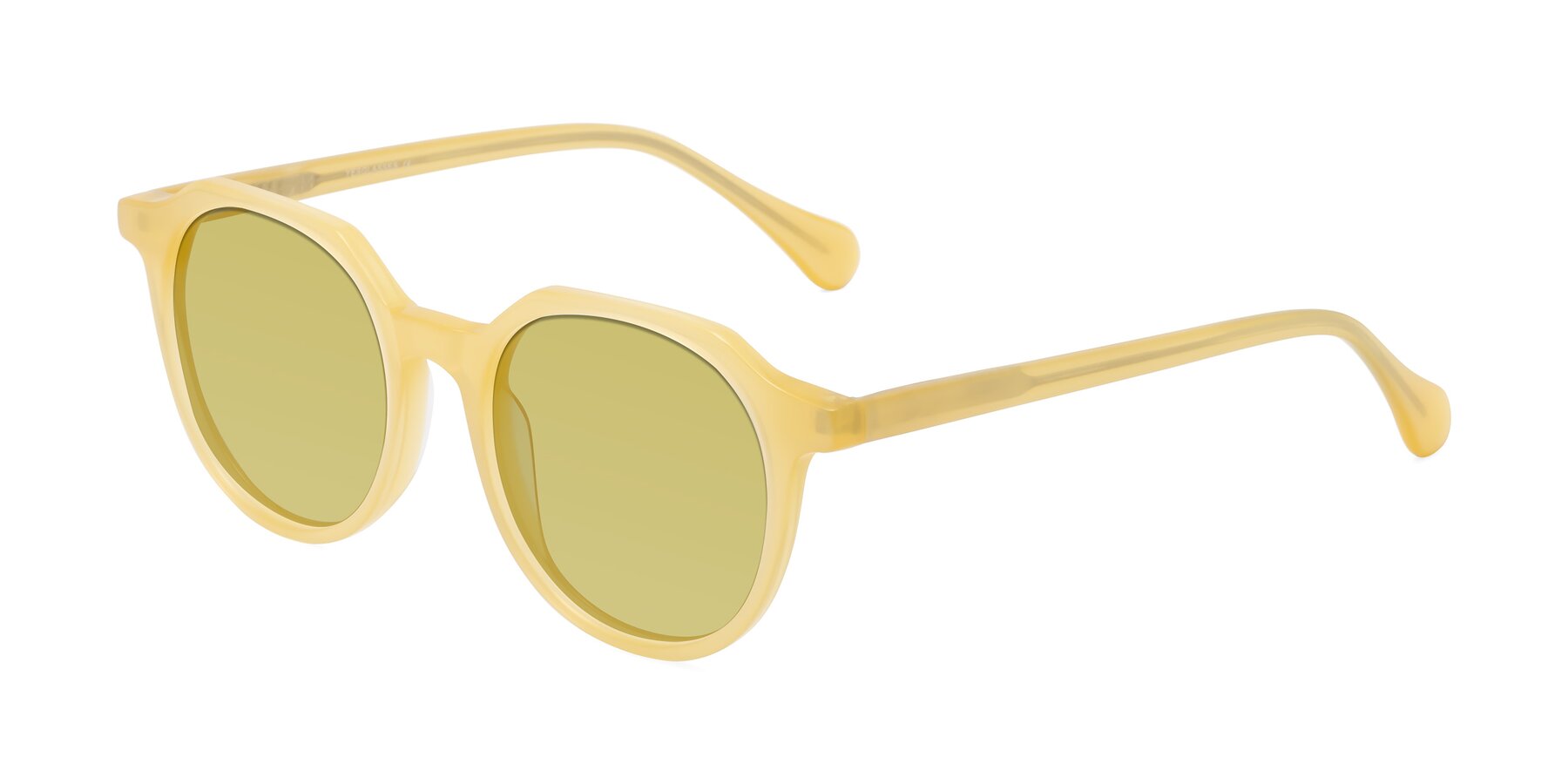 Angle of Payper in Frosty Yellow with Medium Champagne Tinted Lenses