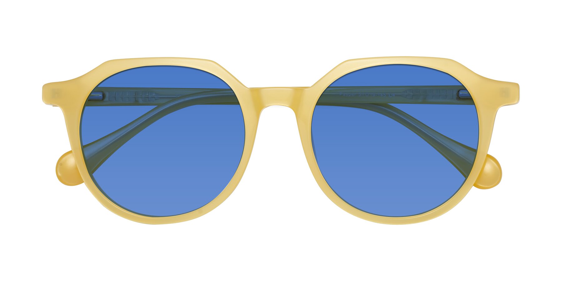 Folded Front of Payper in Frosty Yellow with Blue Tinted Lenses