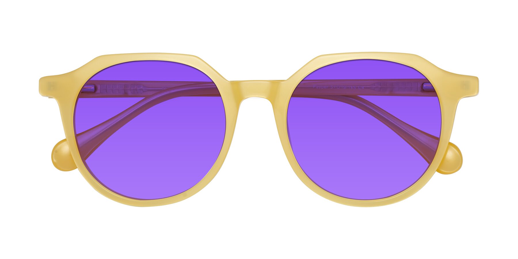 Folded Front of Payper in Frosty Yellow with Purple Tinted Lenses