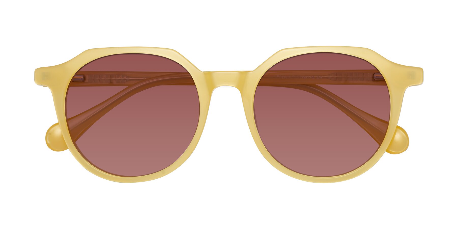 Folded Front of Payper in Frosty Yellow with Garnet Tinted Lenses