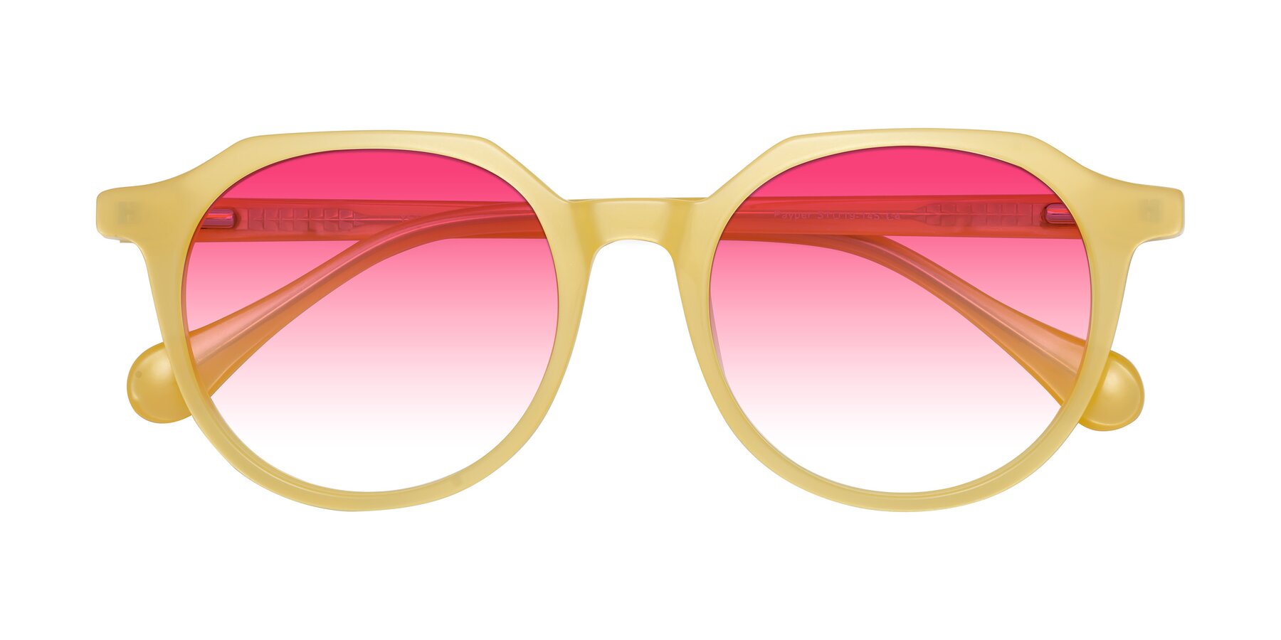 Folded Front of Payper in Frosty Yellow with Pink Gradient Lenses