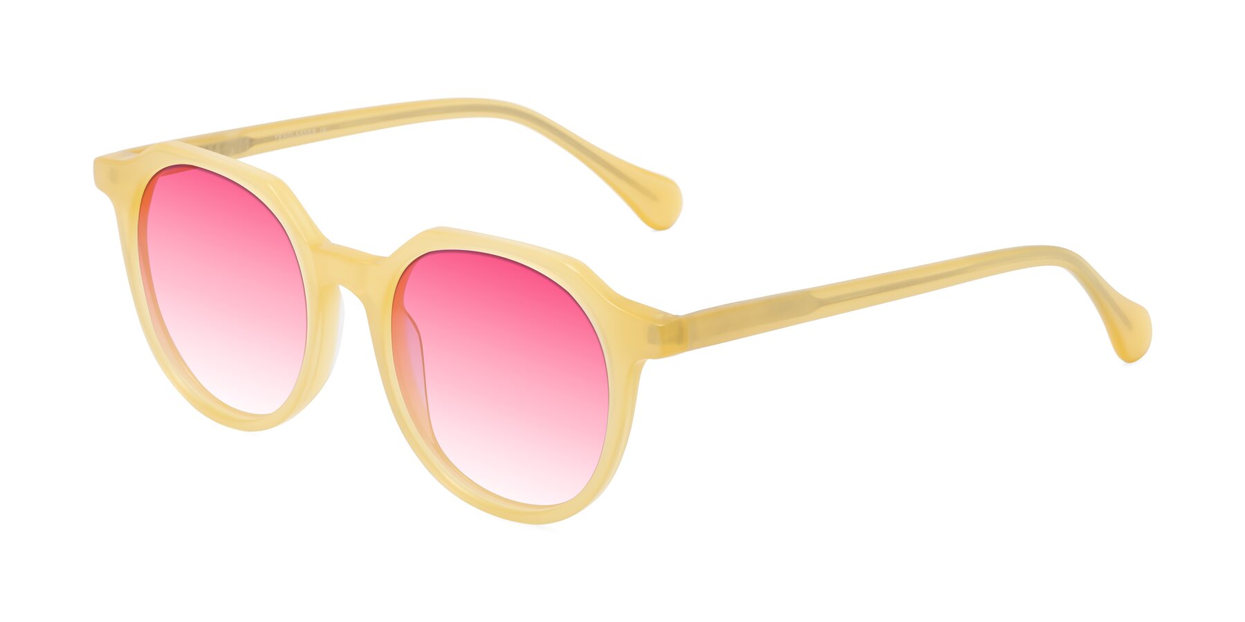 Angle of Payper in Frosty Yellow with Pink Gradient Lenses