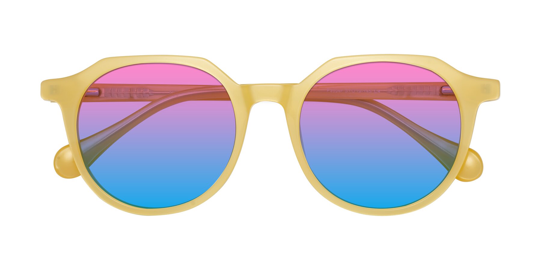 Folded Front of Payper in Frosty Yellow with Pink / Blue Gradient Lenses