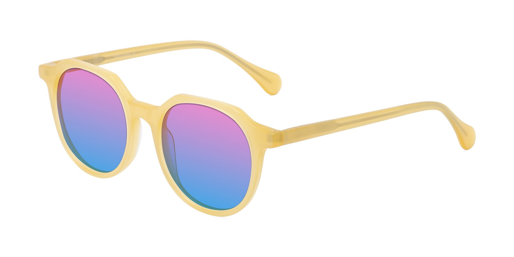 Angle of Payper in Frosty Yellow with Pink / Blue Gradient Lenses