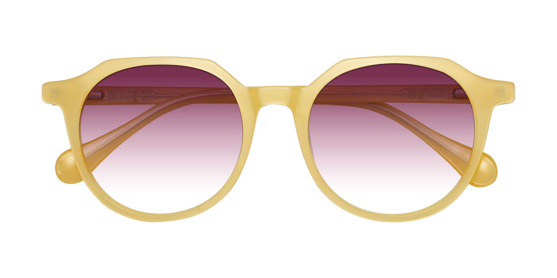 Folded Front of Payper in Frosty Yellow with Wine Gradient Lenses