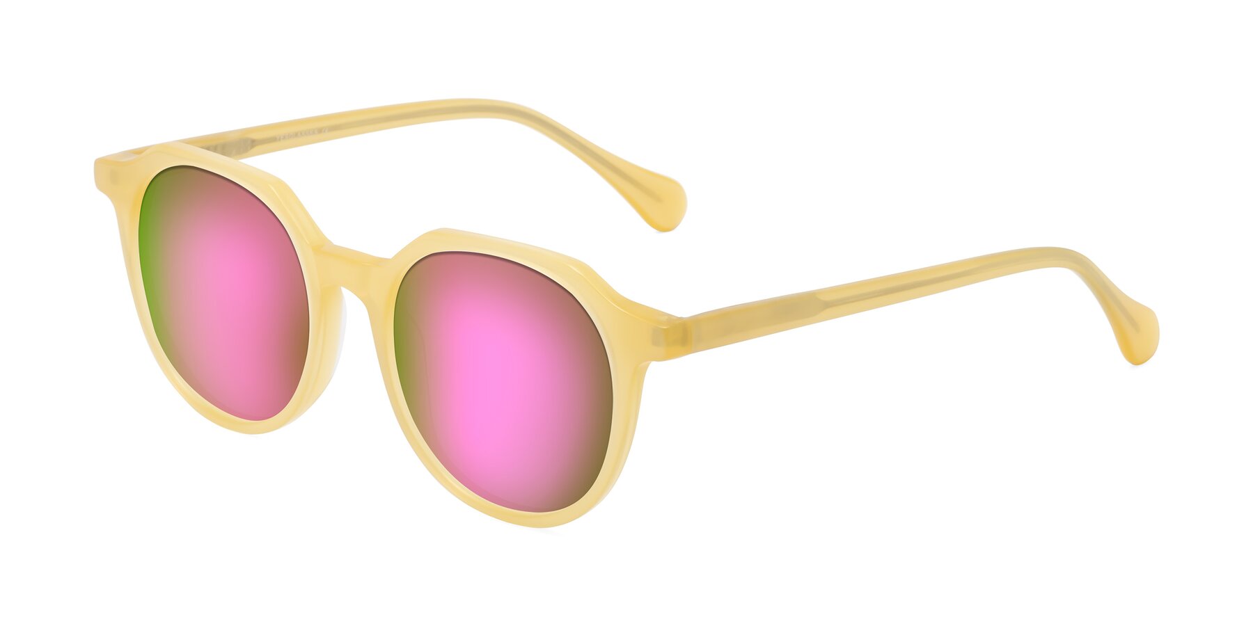 Angle of Payper in Frosty Yellow with Pink Mirrored Lenses