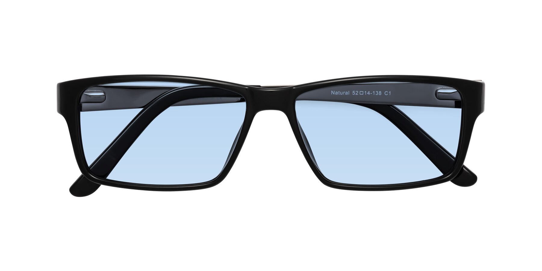 Folded Front of Natural in Black with Light Blue Tinted Lenses