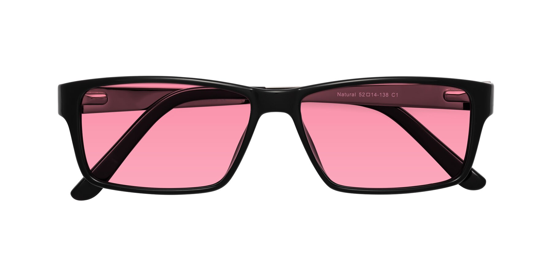 Folded Front of Natural in Black with Pink Tinted Lenses