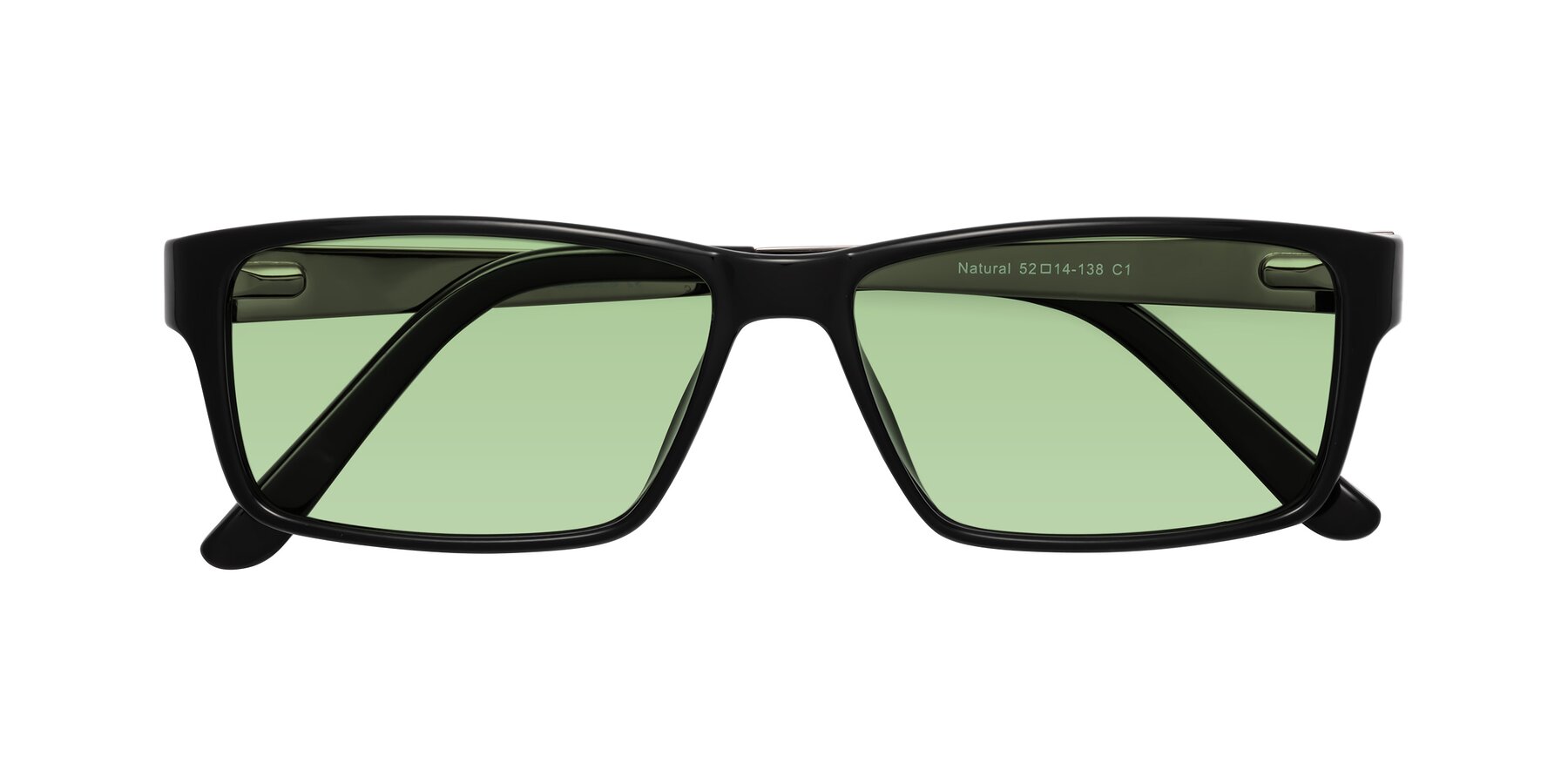 Folded Front of Natural in Black with Medium Green Tinted Lenses