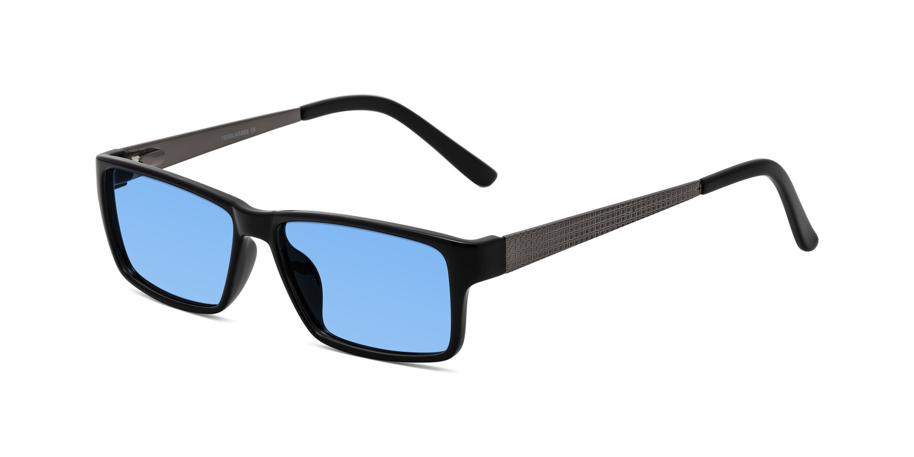 Angle of Natural in Black with Medium Blue Tinted Lenses