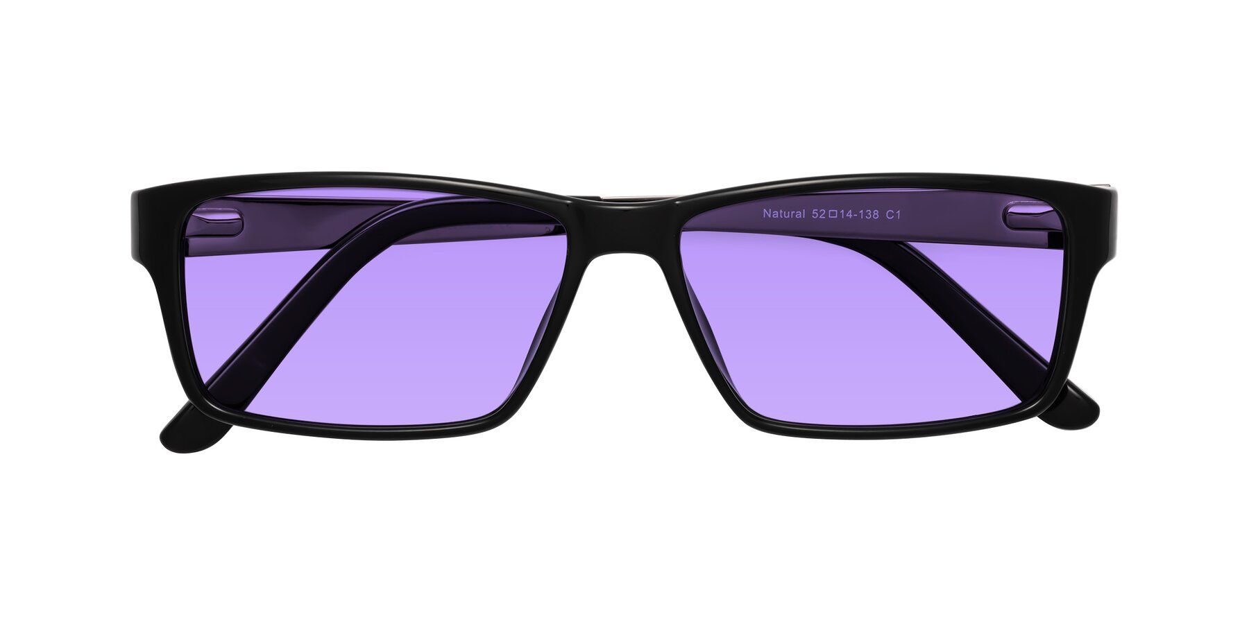 Folded Front of Natural in Black with Medium Purple Tinted Lenses