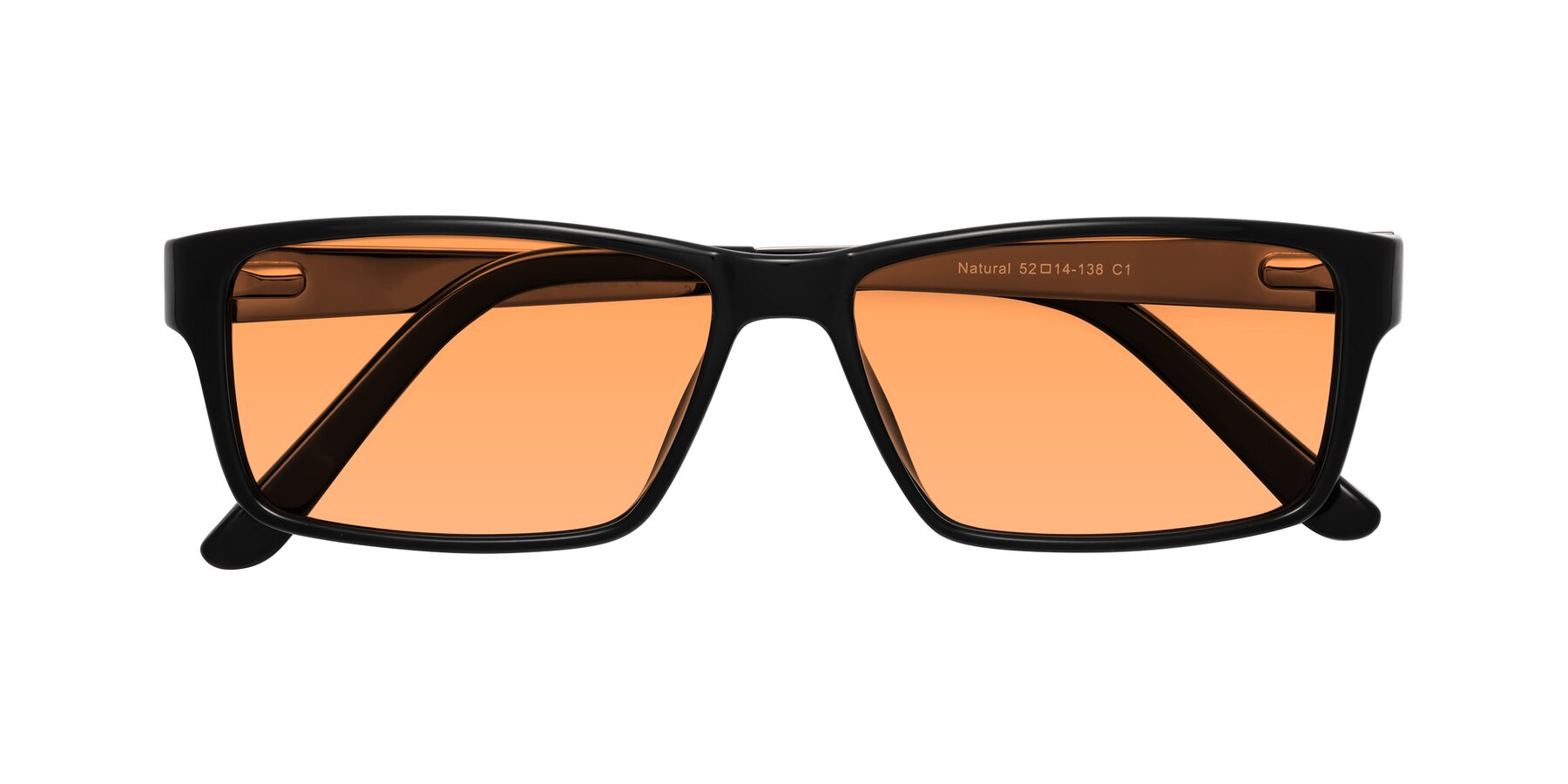 Folded Front of Natural in Black with Medium Orange Tinted Lenses