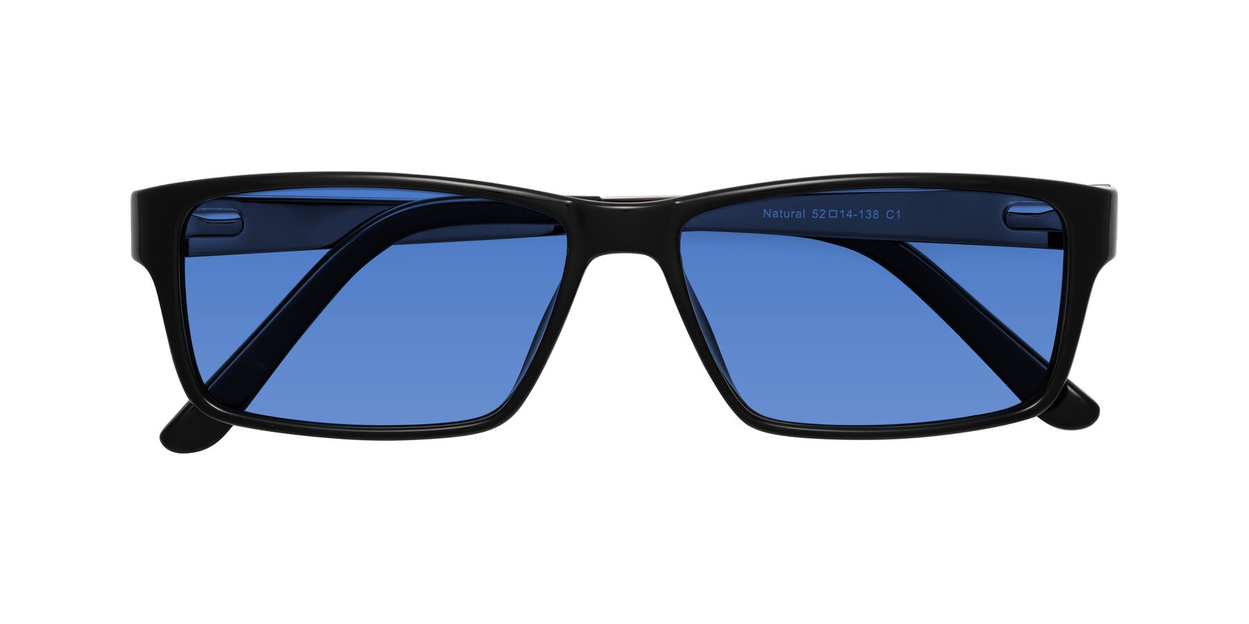 Folded Front of Natural in Black with Blue Tinted Lenses