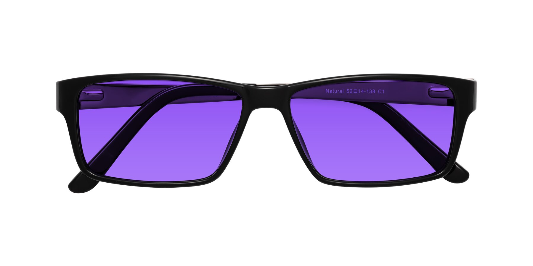 Folded Front of Natural in Black with Purple Tinted Lenses