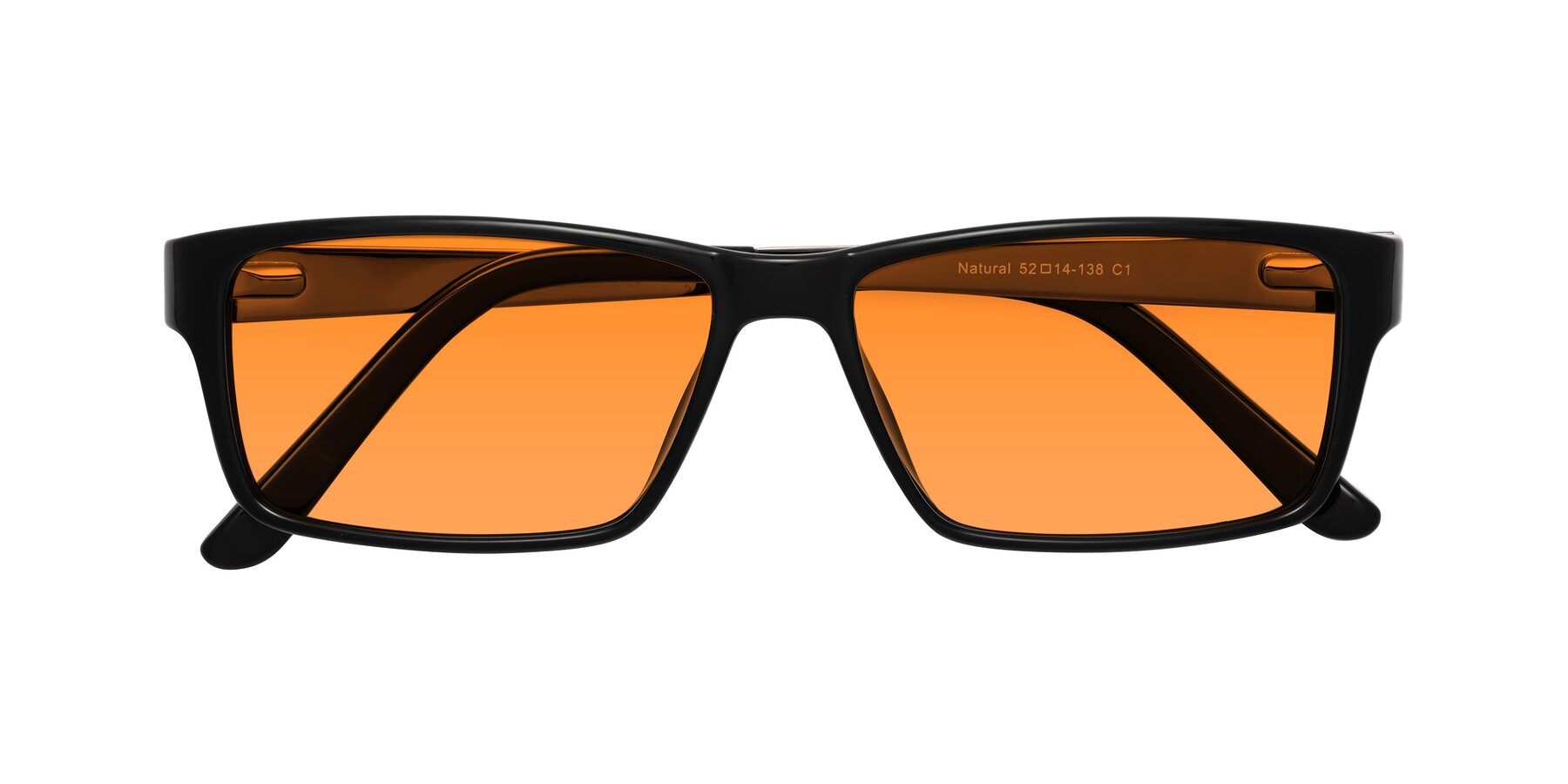 Folded Front of Natural in Black with Orange Tinted Lenses