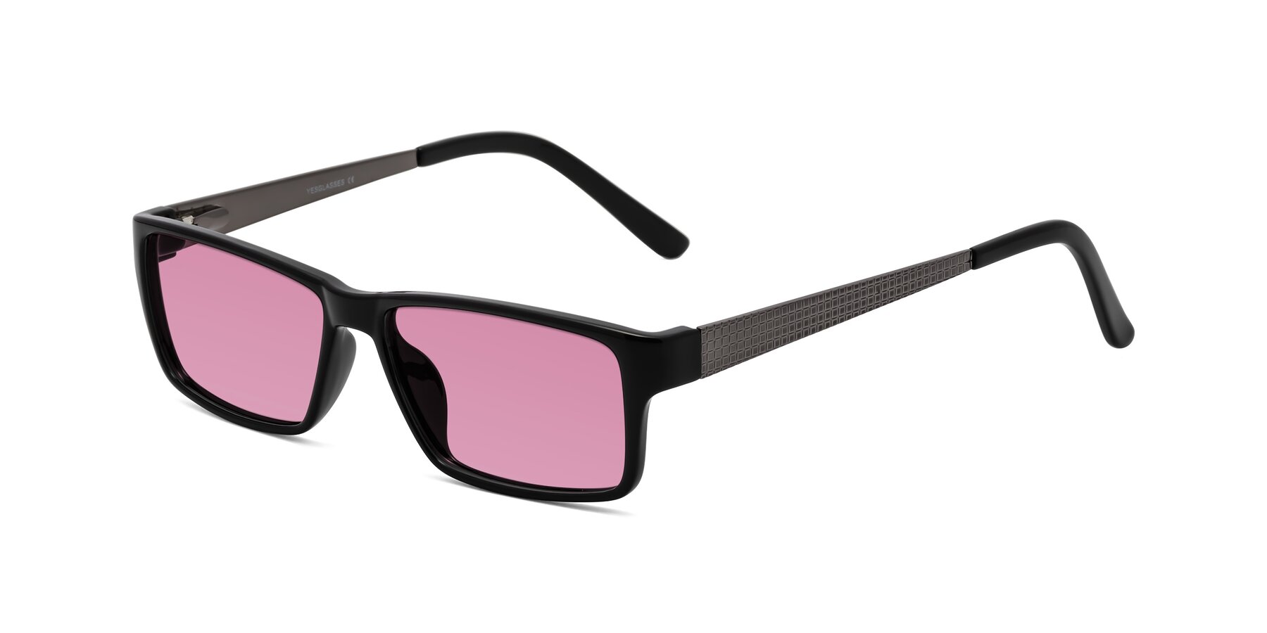 Angle of Natural in Black with Medium Wine Tinted Lenses