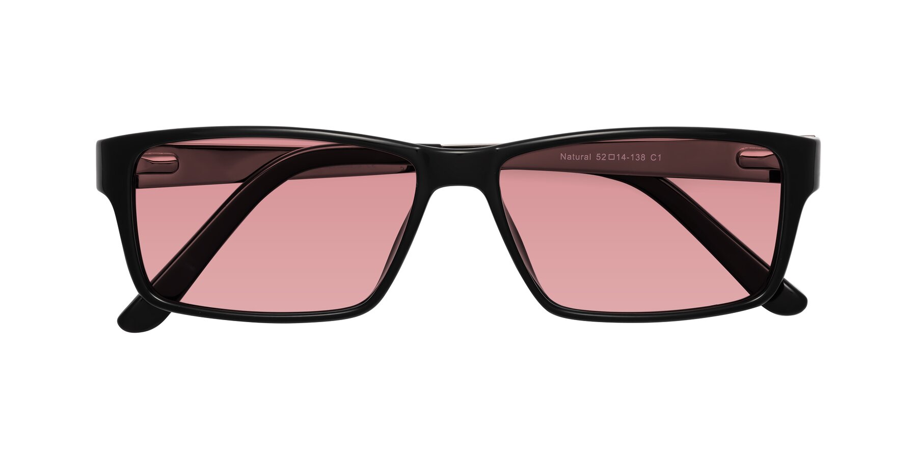 Folded Front of Natural in Black with Medium Garnet Tinted Lenses