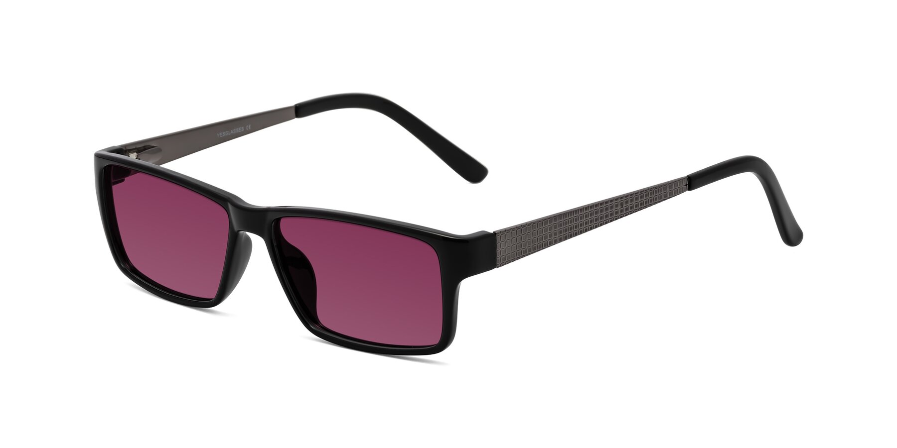 Angle of Natural in Black with Wine Tinted Lenses