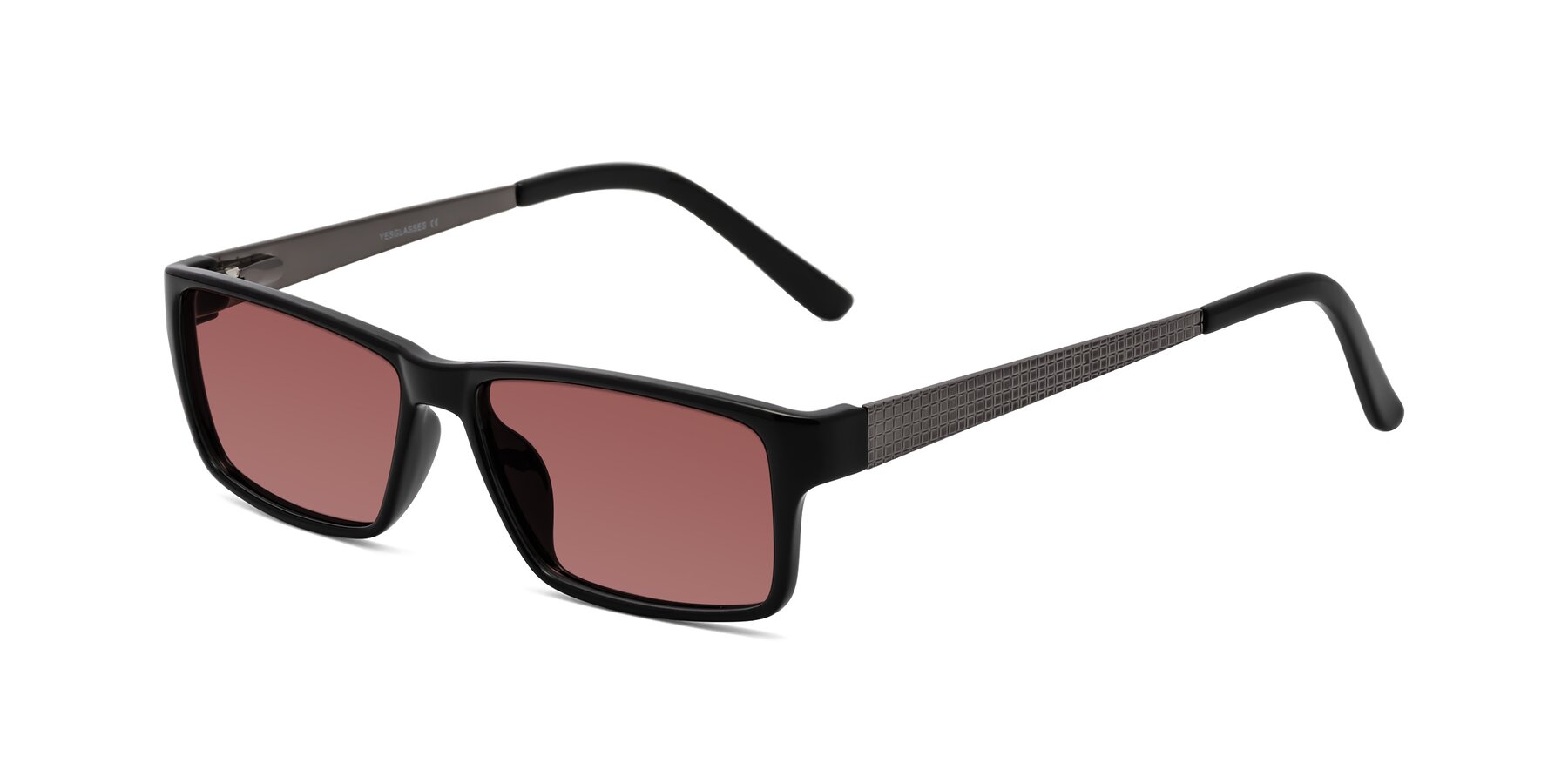 Angle of Natural in Black with Garnet Tinted Lenses